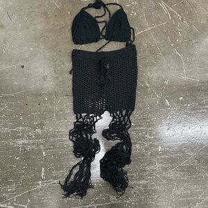 Black Crochet Set with Bikini Top & Pants